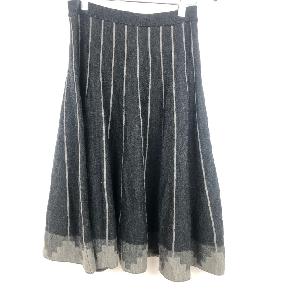 Adrienne Vittadini Gray Geo Stripe Wool Knit Skirt